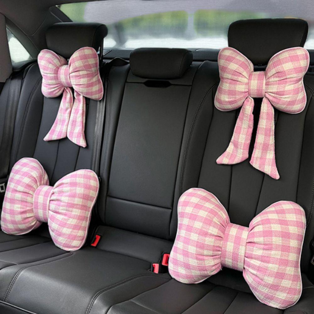 Grid Pattern Bowknot Pillows Plaid Interior Car Seat Cushion Bow Shape Pillow Adults Use
