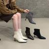 Skinny High-heeled Boots Temperament Short Boots Women's Shoes 2025 New French Spice Girl Pointed White Spring and Autumn Single Boots