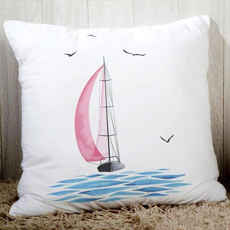 Blue Sea Sail Print Sofa Cushion Cover Pillowcase Home Party Car Bedding
