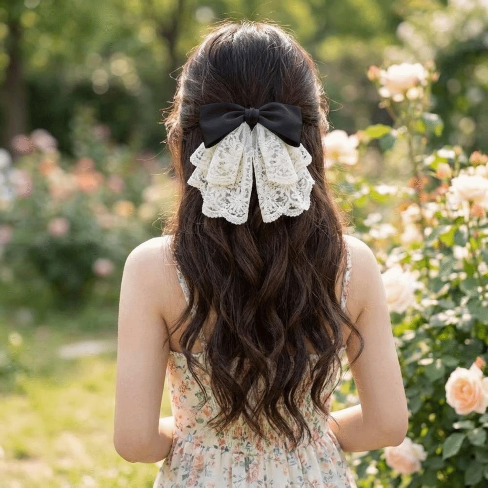 Bowknot French Lace Hair Clip Vintage Satin Hair Accessories Bow Ponytail Hair Grip Bridal
