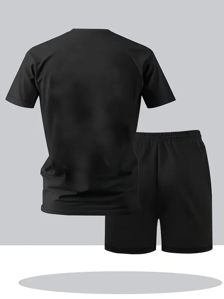 Men's Casual Summer Sports Set: Trendy Loose Fit Running Clothes with Round Neck Short Sleeves