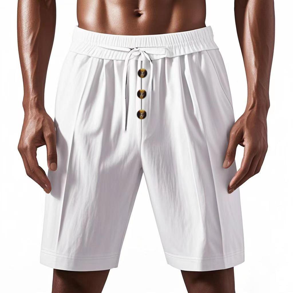 Men's Linen Trousers Summer Shorts Beach Casual Loose Straight Five Sports Shorts Man