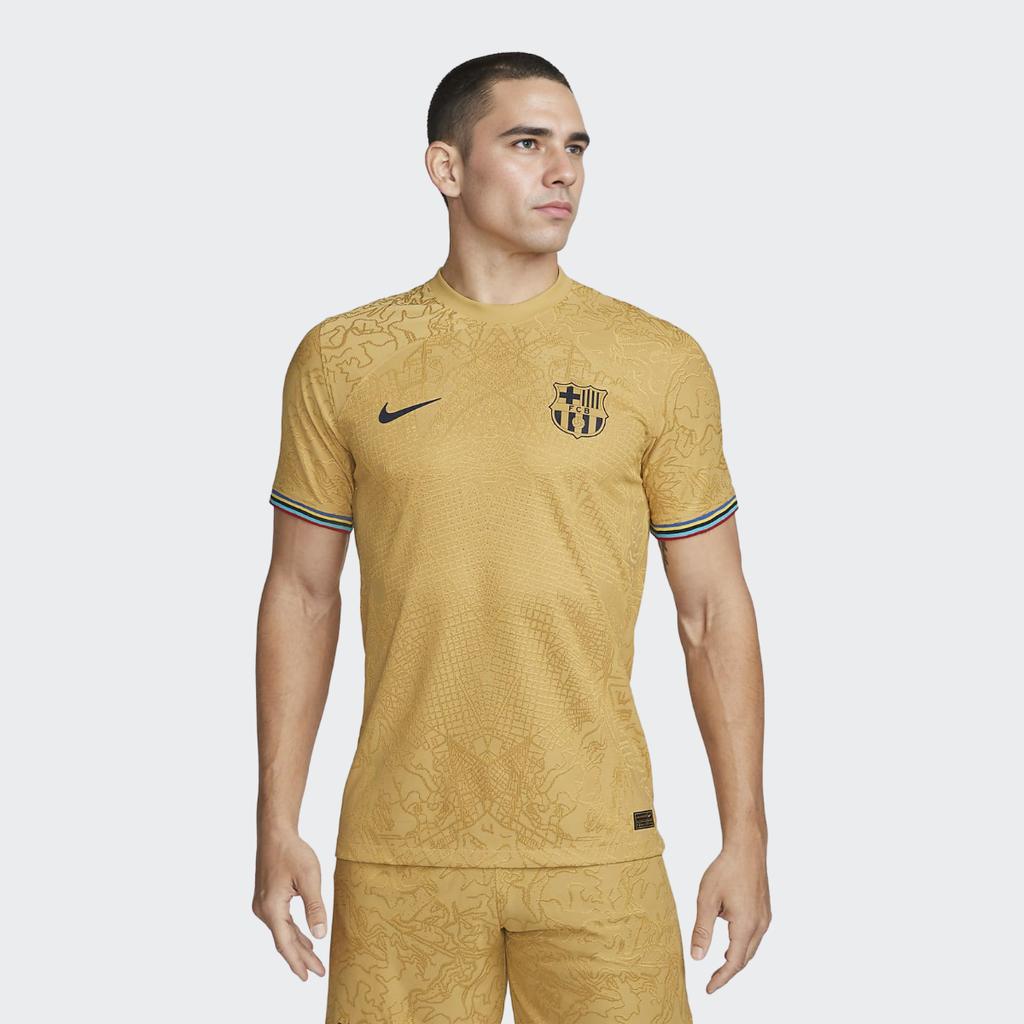 Nike Футболка с коротким рукавом с принтом узорчатых линий, выпуск Away Player, мужские топы Barcelona, ​​желтые DJ7642-715