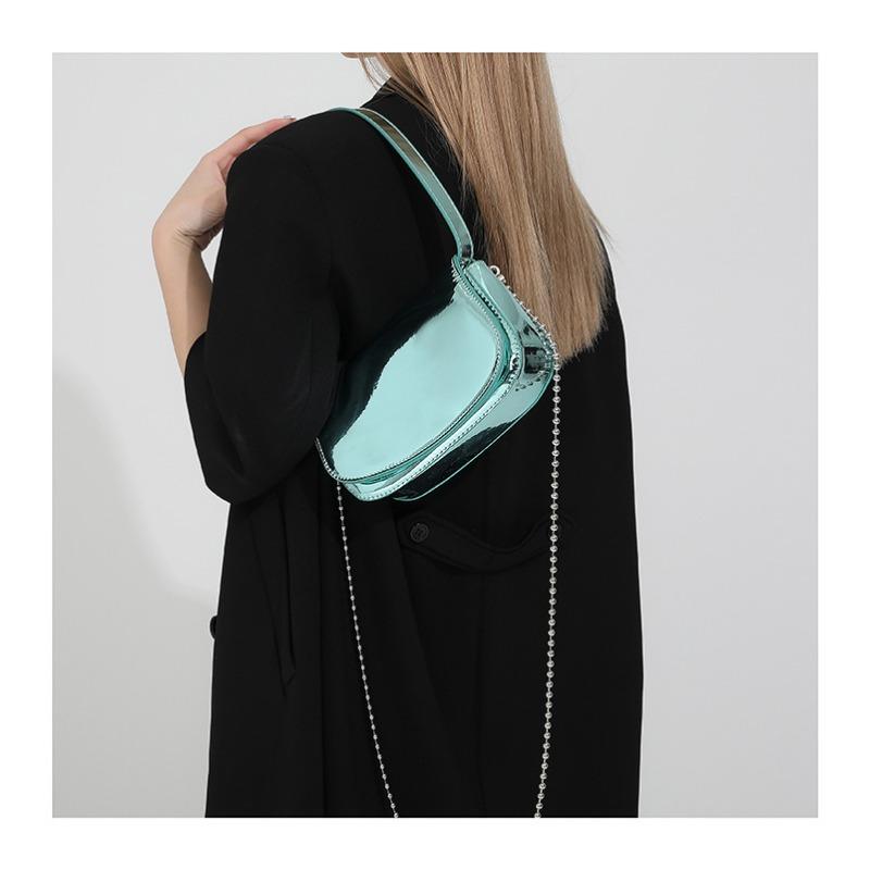 Лаковая кожа, модная зеркальная однотонная трендовая сумка для подмышек, женская сумка 2024, новая цепочка в западном стиле на одно плечо, через плечо, внешняя торговля