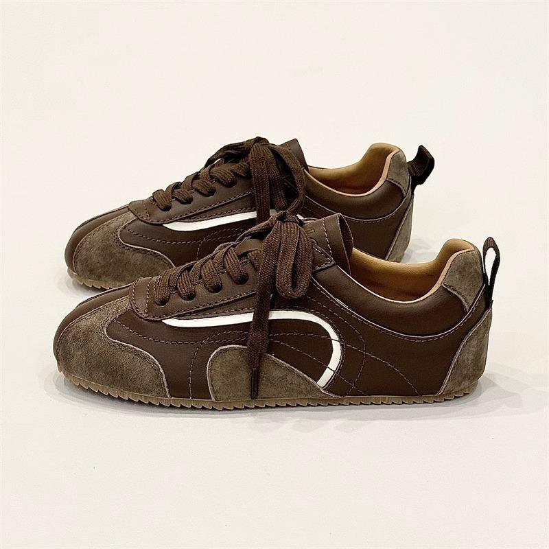 Ретро контрастная цветная вставка, немецкие тренировочные туфли на плоской подошве для женщин, новинка 2025 года, нишевая мода, универсальные повседневные спортивные туфли Forrest Gump