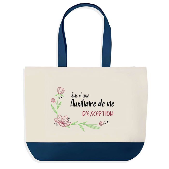 Sac shopping - PLANETEE - Grand Sac Courses Cabas - fond bleu - coton - 40 x 45 cm