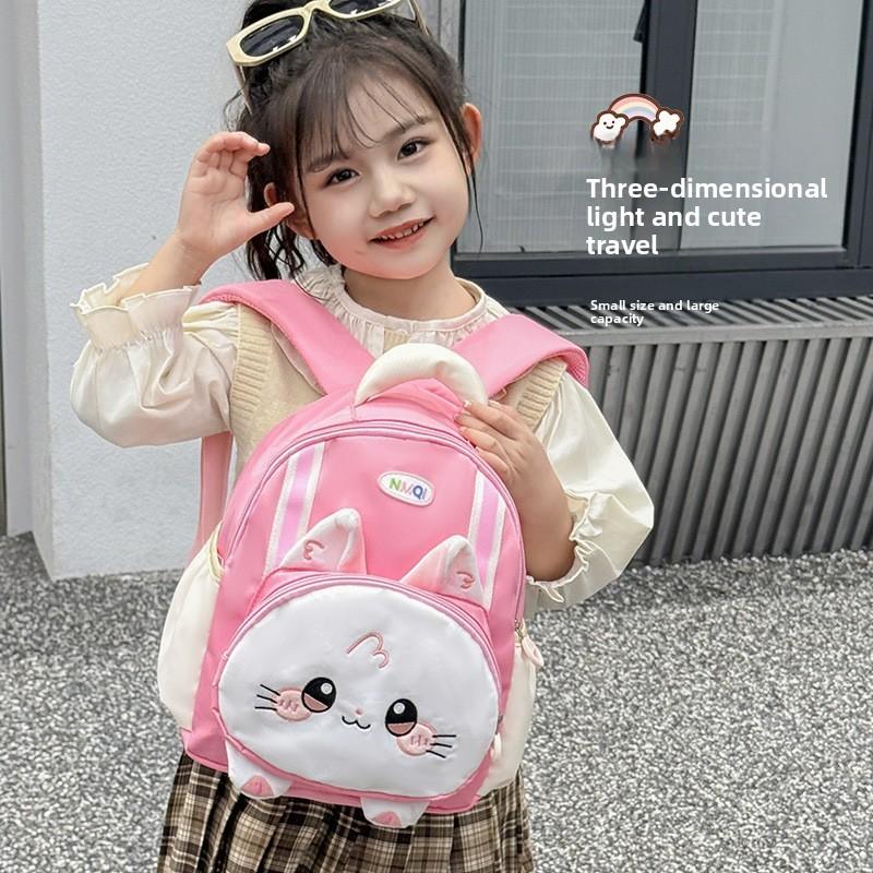 Print Pattern Cat School Backpack With Breathable Nylon Material Gift Schoolbag