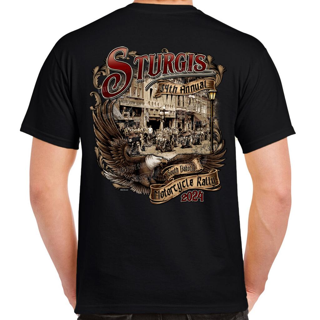 Unisex shirt Cotton Oversize Large Size 2024 Sturgis Motorcycle Rally Legendary Main Street T-Shirt