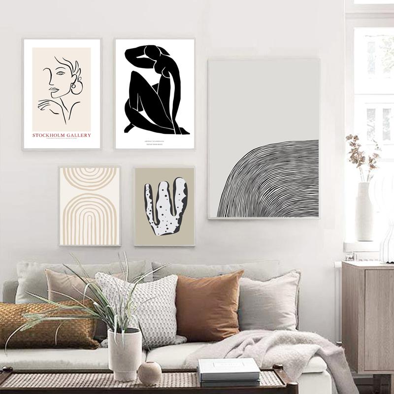 Абстрактная скандинавская модная картина в стиле бохо бежевого цвета, минималистичная картина на холсте, печать плакатов, настенные художественные фотографии, домашний декор для гостиной