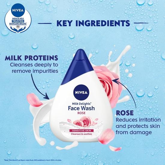 NIVEA Milk Delights Ухаживающее средство для умывания лица с розовой водой для чувствительной кожи 100 мл, 100 мл