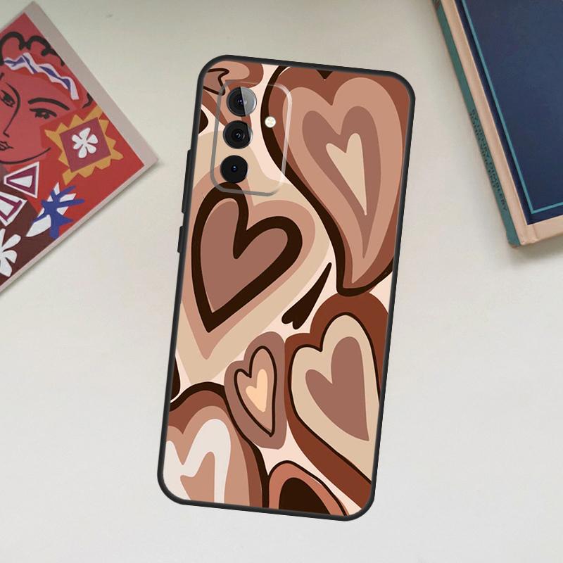 Brown Purple Hearts Swirl Pattern Case For Samsung Galaxy A06 A16 A26 A36 A56 A55 A35 A15 A53 A32 A52 A33 A13 A14 A34 A54 A17
