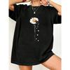 Black Oversized T Shirt With Daisy Flower And Hearts Print For Casual Wear