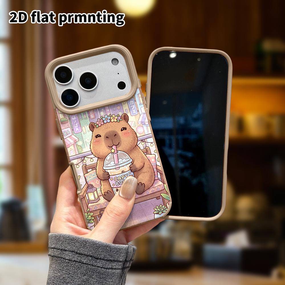 Phone Case: Lambskin 2D Flat Samsung Galaxy A34 A35 M05 M06 S20 S22 S21 FE Plus 5G Protective Case, Milk Tea Capybara, Christmas and Halloween Gift
