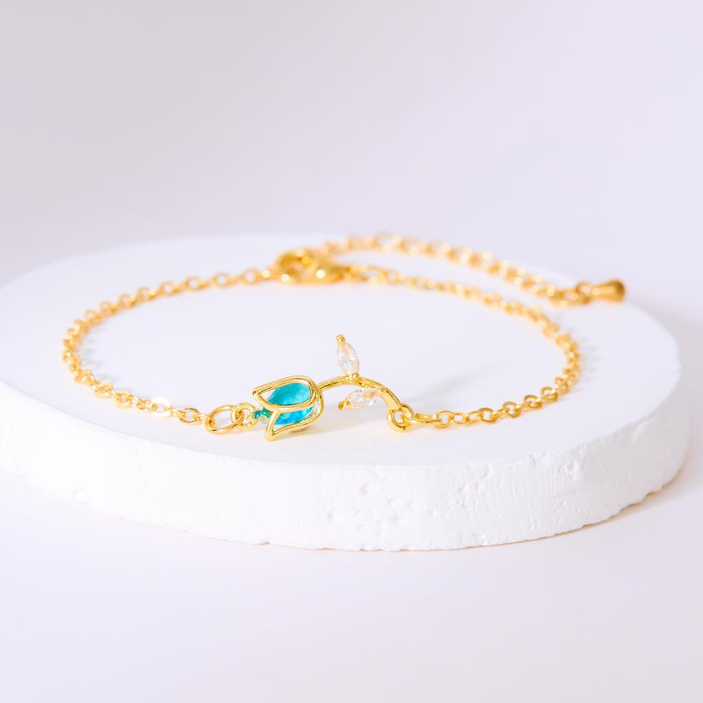 Light Luxury Zircon Tulip Flower Clavicle Chain Necklace for Women Elegant Brass Pendant Bracelet Fashion Party Jewelry Gift