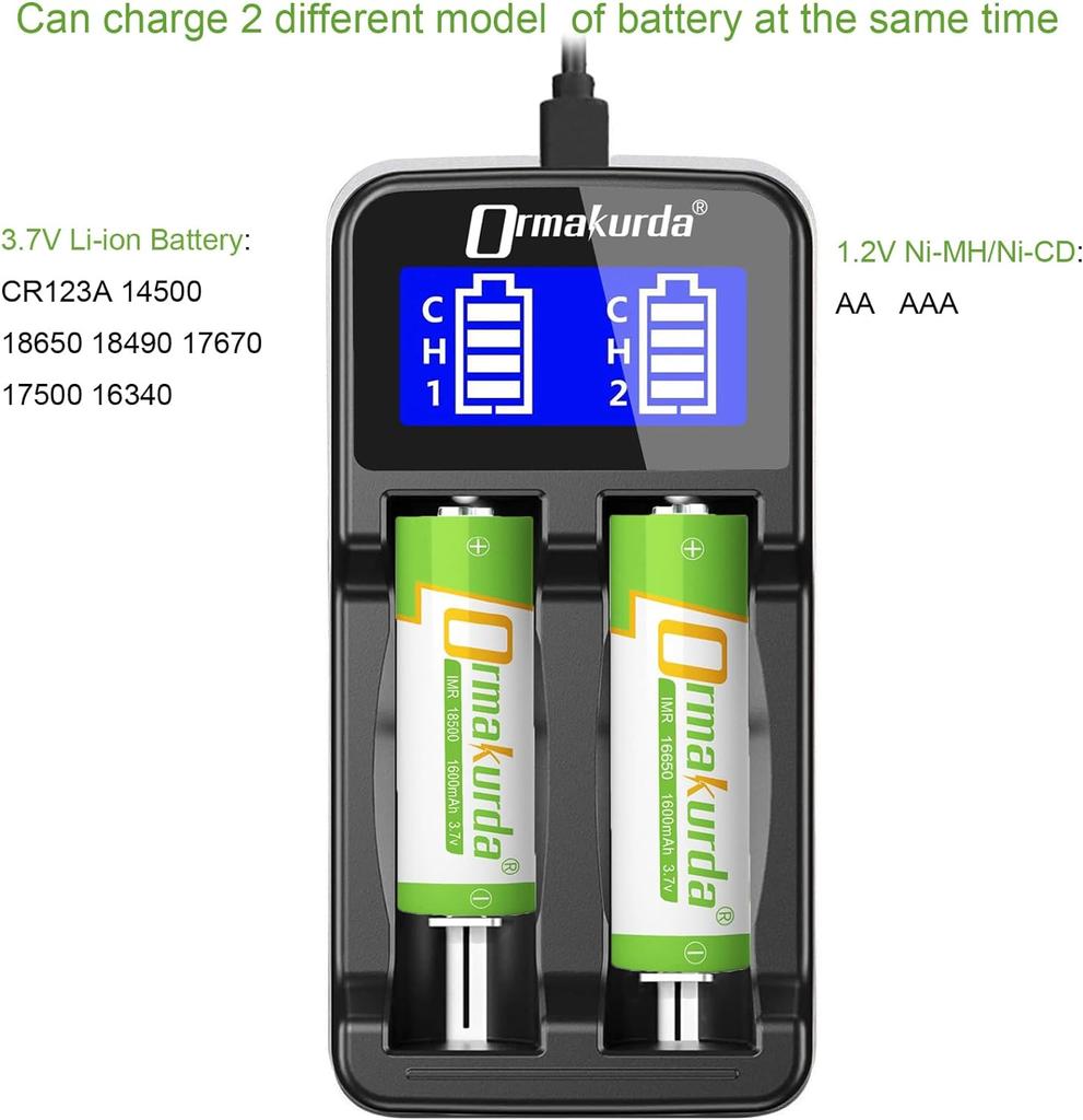 LCD Universal AA AAA Battery Charger for Rechargeable Battery 18650 18500 18350 17500 16340 CR123A 14500 Lithium Batteries