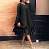 Oversized Dress A-line Ruffle Hem Knee Length Pure Color Midi Dress Long