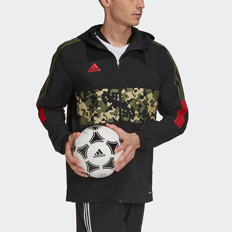 Adidas Футбольная спортивная куртка с камуфляжным принтом и капюшоном, мужская верхняя одежда, черная GU8187