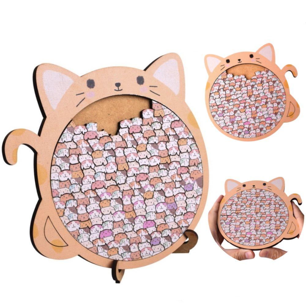 Big Mouth Cat Jigsaw Irregular Cat-Shaped Puzzle DIY Toy Wooden Puzzle  Halloween Gifts