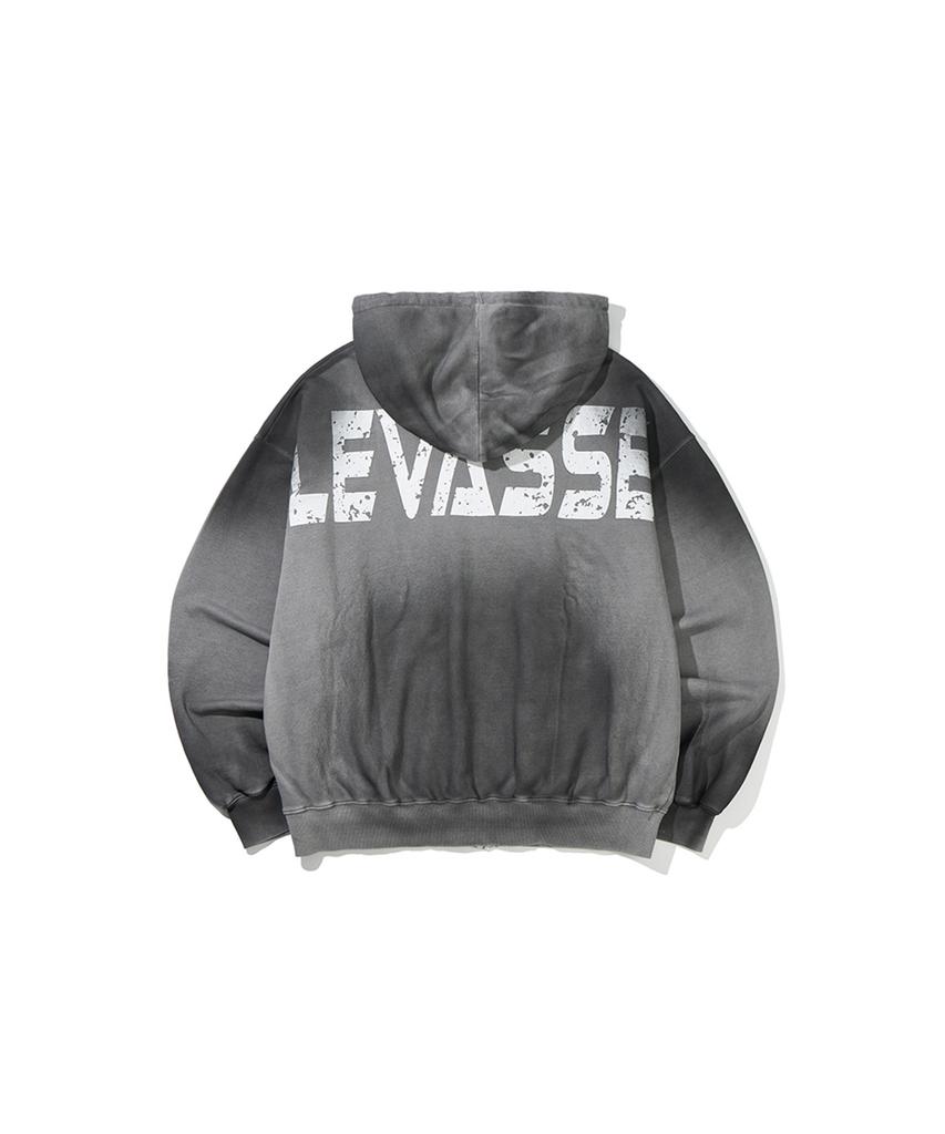 Худи Levasse Old School на молнии с большим логотипом на спине, оверсайз, пигментная окраска_Выстиранный серый