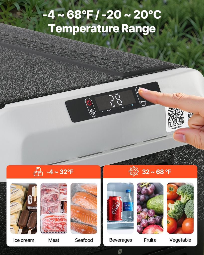 12 Volt Car Refrigerator, 60L Car Fridge, Portable Electric Cooler with Wheels and Handle, -20 to 20, 12/24V DC and 100- 240V AC Compressor Freezer