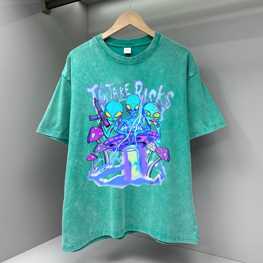 To Take Risks Funny Alien Ufo Letter Graphic Men Tops Fashion T Shirt Cotton Loose T-Shirt Casual O-Neck Clothes
