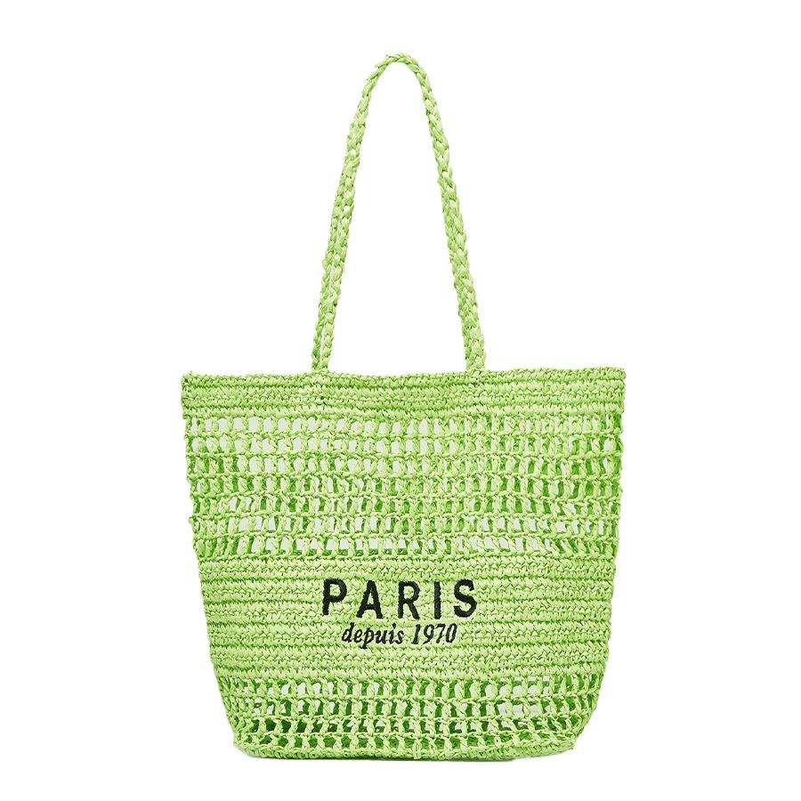 Embroidery Letters Hollowed Out Straw Handbag Women's Large-capacity Hand-woven Shoulder Bag