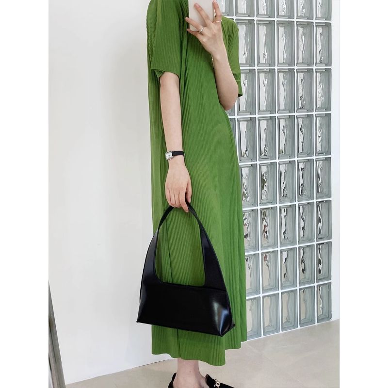 Плиссированное летнее женское платье-футболка с винтовой резьбой, повседневное, выше колена, однотонное, офисное, удобное миди-платье для леди