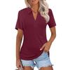 Women's Fashion Casual Lapel Short Sleeve Solid Color Shirt Women's V-Neck Tops