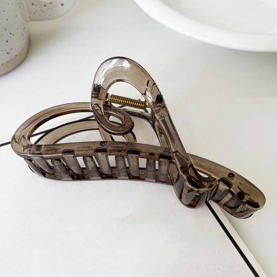 Women Hair Claw Heart Shape Grip Clip Anti-slip Teeth Back Head Hair Clip Transparent Leopard Pattern Large Shark Hair Claw Hair Accessories