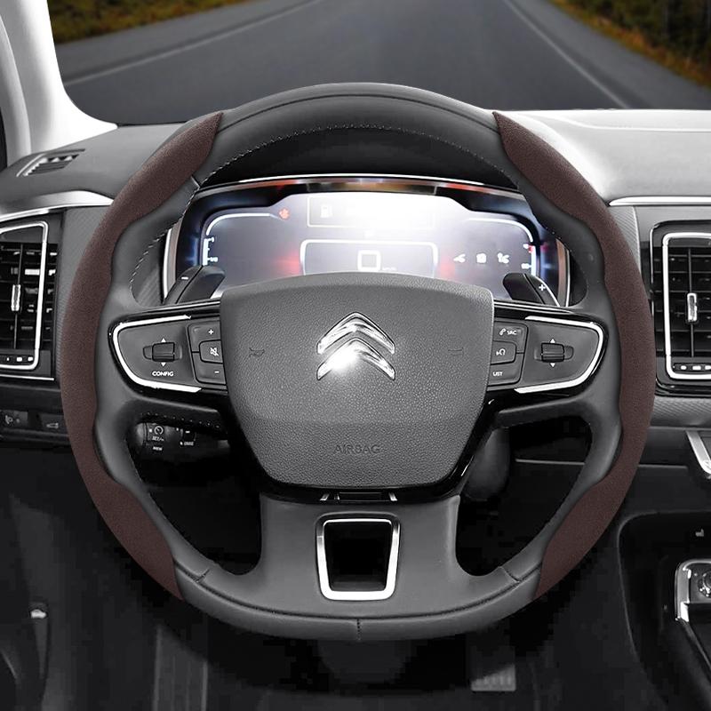 Suitable for Citroen Suede Snap-on Steering Wheel Cover Non-Slip C3 C4 X Berlingo C5 Aircross Jumper SpaceTourer Ami X Black Red