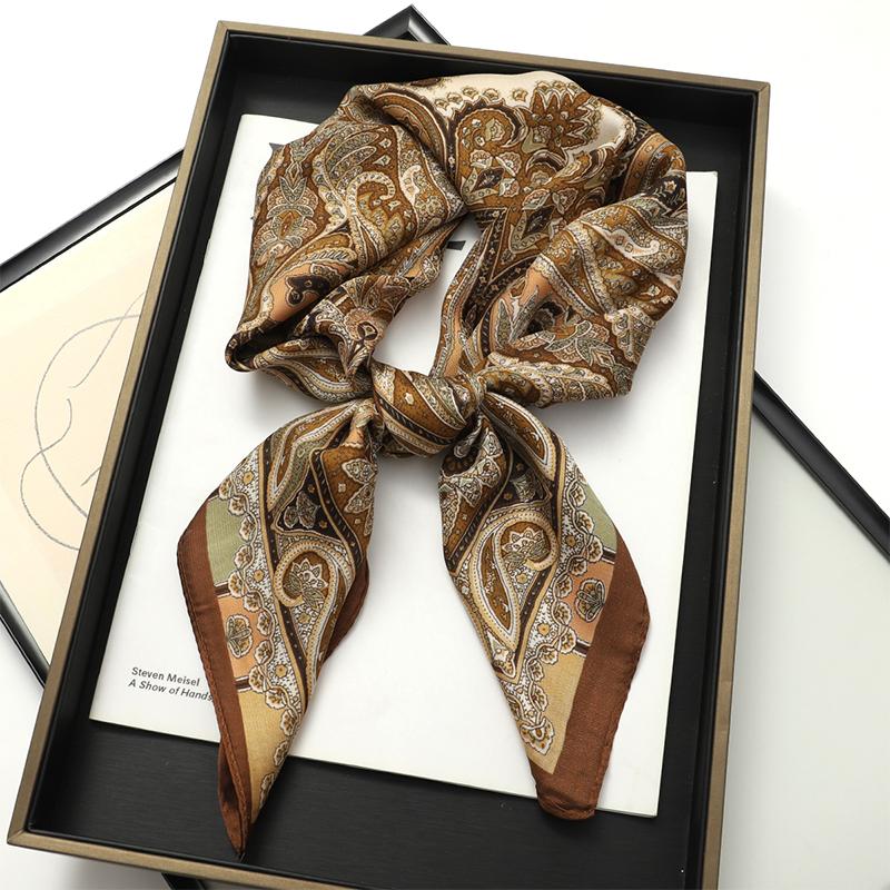 Luxury Women Silk Square Scarf Shawl Fashion Xiaoxiangfeng Print Design Satin Hijab Wraps Neckerchief Female Hair Bands 70*70CM