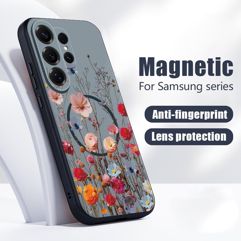 Реалистичный Чехол с Рисунком Красных Цветов Для Samsung Galaxy S26 Ultra S25 Edge S24 Plus S23 FE S22 A54 A55 A56 5G Магнитный Для Magsafe Матовый Чехол
