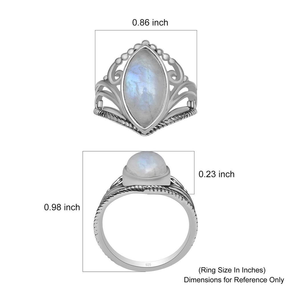 Кольцо с натуральным голубым огнем и лунным камнем, стерлинговое серебро 925 пробы, маркиза в форме шеврона, коронные кольца для женщин и девочек