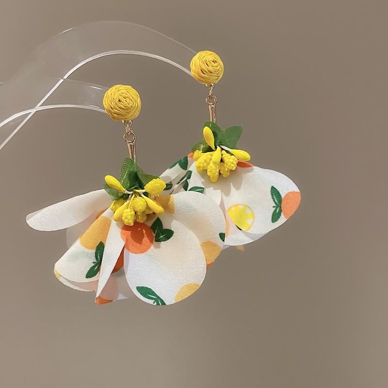 Серьги с кисточками в виде цветов из шифона "Серебряная игла", Милый стиль Мори, Дофаминовый тренд, Универсальные женские серьги