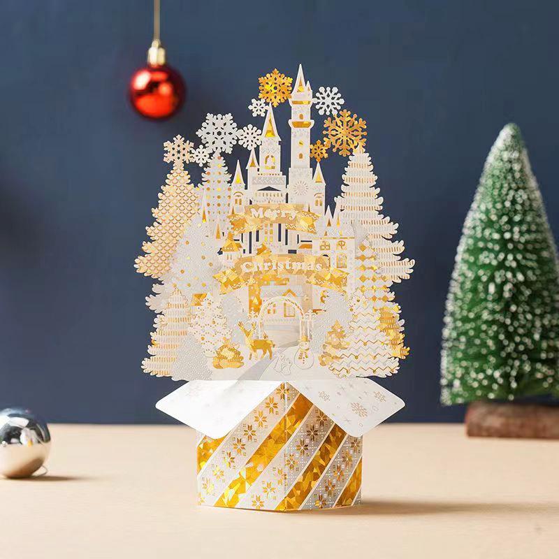 Christmas Three-Dimensional Greeting Card Bronzing Town Cardboard Advanced Sense Thank You Small Card Simple Modern Gift