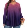 Women's Plus Size Fashion  Printed Casual Pleated Round Neck Long Sleeve Top