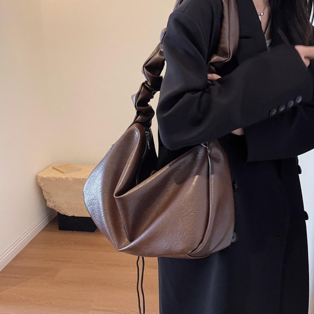 Solid Color Ruched Underarm Bag Large Capacity Handbag All Match Pleated Bag Ladies