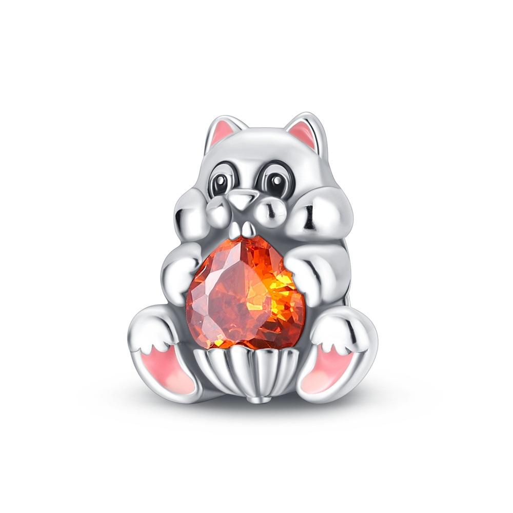S925 Silver Maple Leaf Owl Squirrel Charm Beaded Bracelet DIY Jewelry Making Accessories