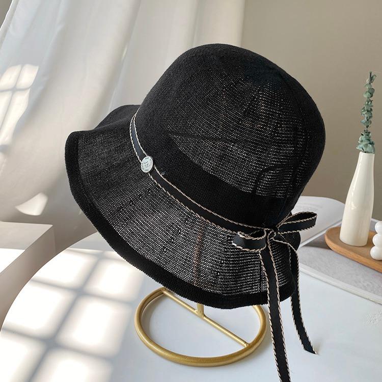 Sun hat elegant bow fungus edge sweet bucket hat breathable cotton and linen sun hat big brim sun hat tide