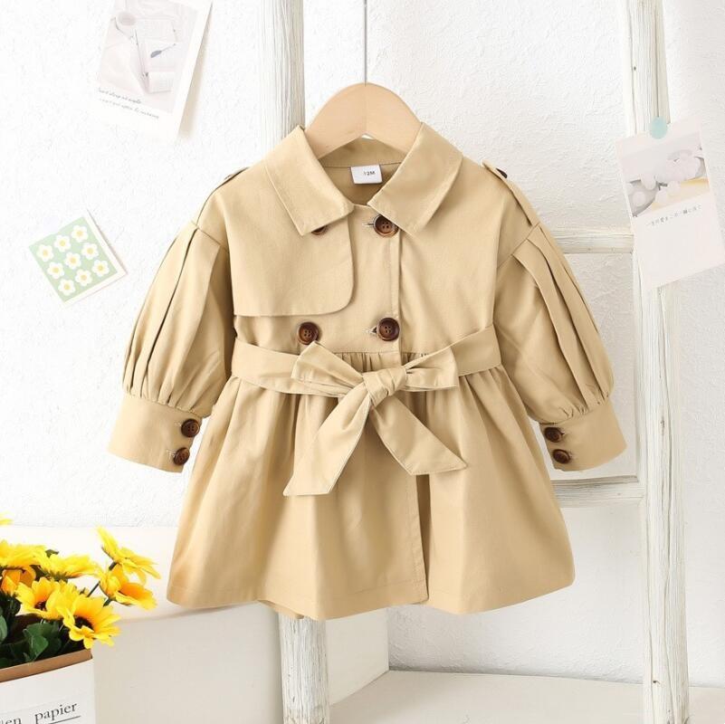 Trench Coat England Style Jacket Girls Baby Fashion Cute Turndown Collar Kids Long Windbreaker Casual Outer Clothing 1-4 Years