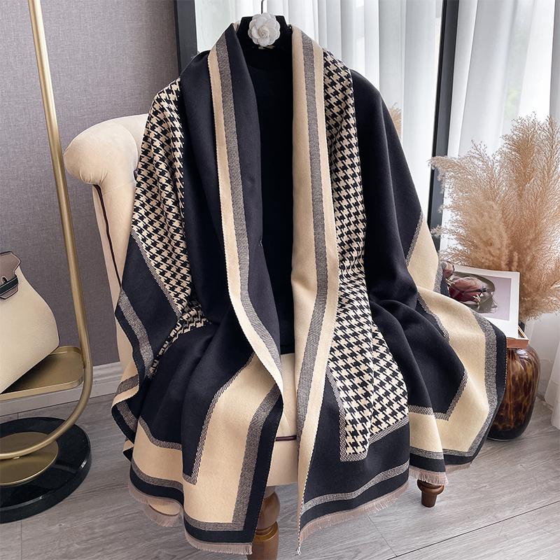 Winter Luxury Brand Two-Sided Jacquard Scarf Pashmina Cashmere Warm Thicken Pashmina Shawl Coldproof Windproof Blanket New