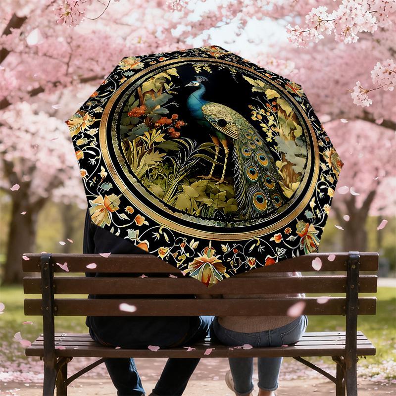 1PC Peacock Flowers Umbrella-8-Rib Reinforced, Automatic Open, Lightweight & Durable, Cute Fashion Accessory for Outdoor-P2658