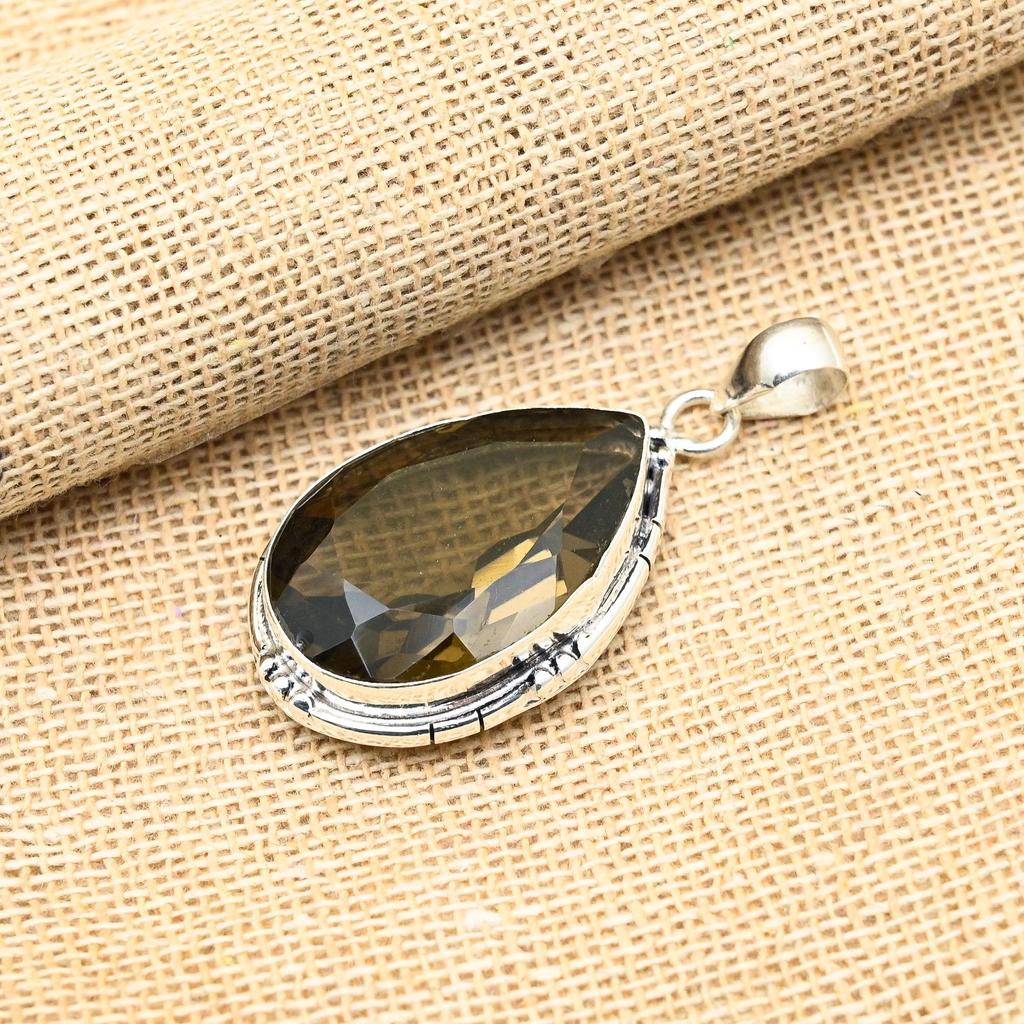 Smoky Topaz Gemstone Handmade 925 Solid Sterling Silver Jewelry Pendant For Wedding Gift