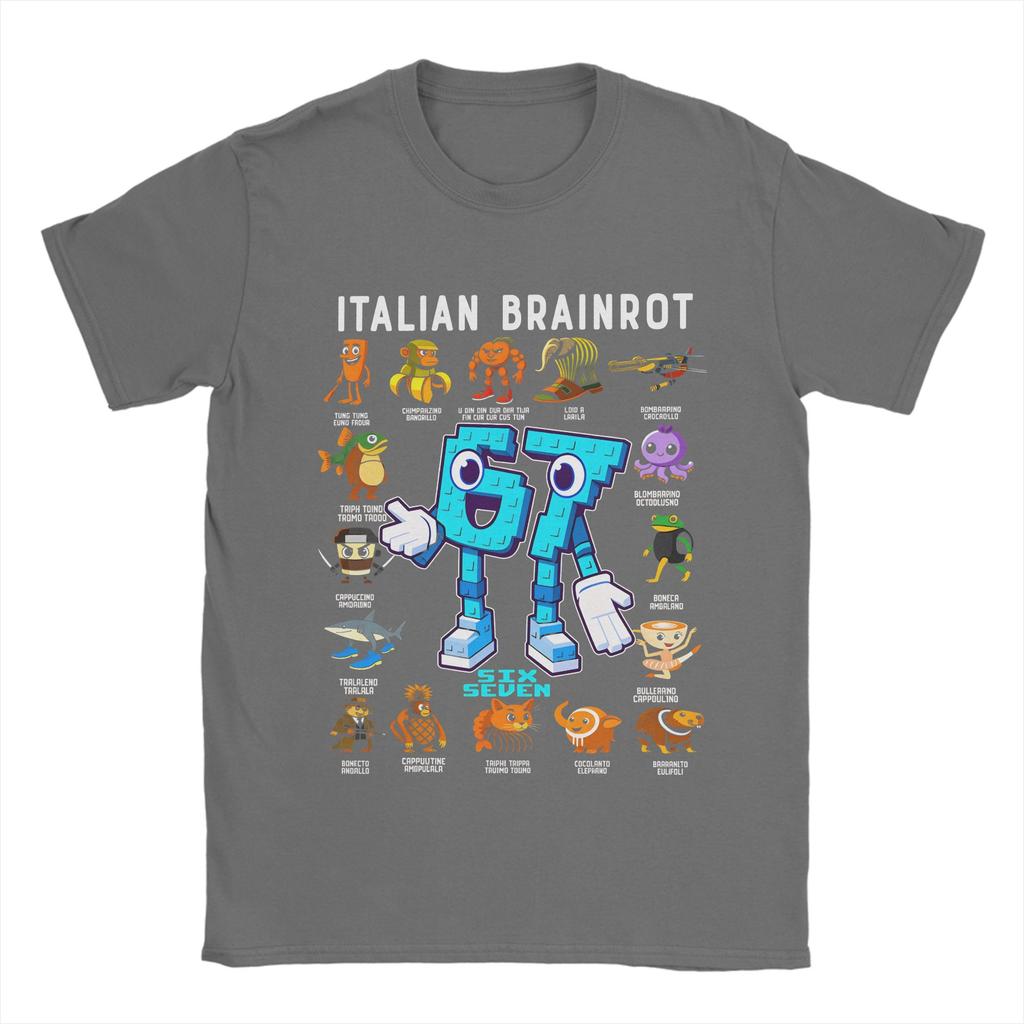 Итальянский Brainrot 67 100% Хлопковая Футболка Для Мужчины Летняя Винтажные Футболки С Круглым Вырезом Модная Футболка Оверсайз Повседневная Одежда