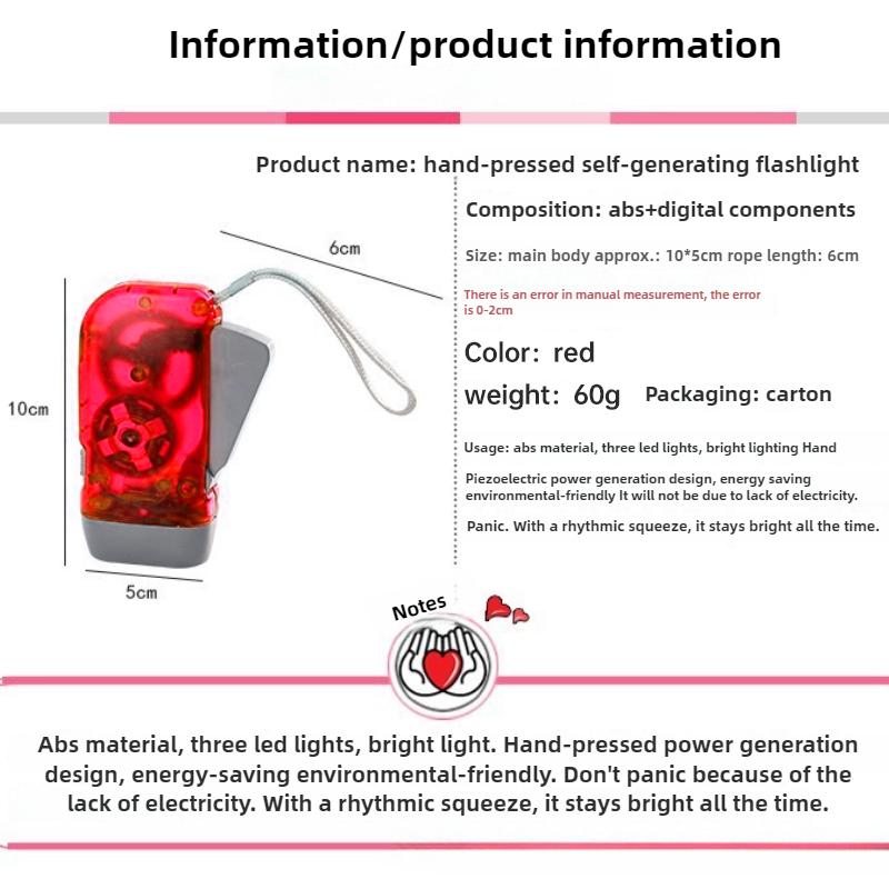 LED Hand Pressed Eco-friendly Flashlight, Portable Camping Light, Mini Hand Pressed Generator Crank Flashlight, Pocket Light