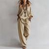 1116 European and American new casual suit one-word shoulder loose top wide-leg pants women's two-piece set