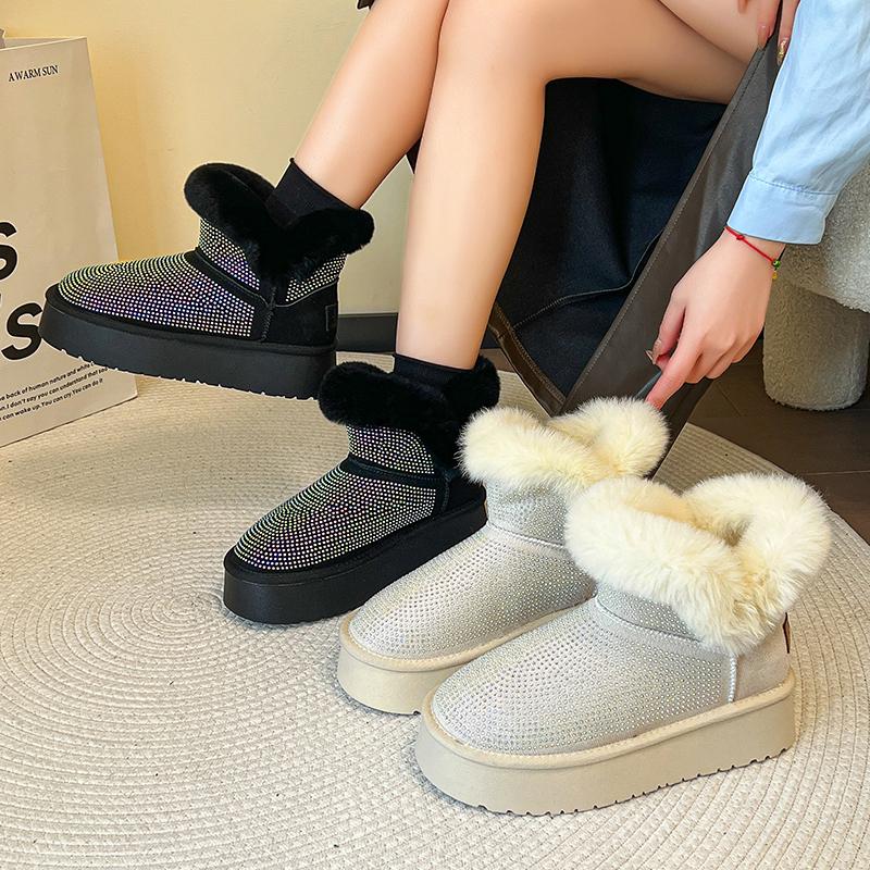 2024 Модные однотонные новые плюшевые теплые женские ботильоны зимние женские блестящие зимние ботинки на толстой подошве повседневные туфли на плоской подошве