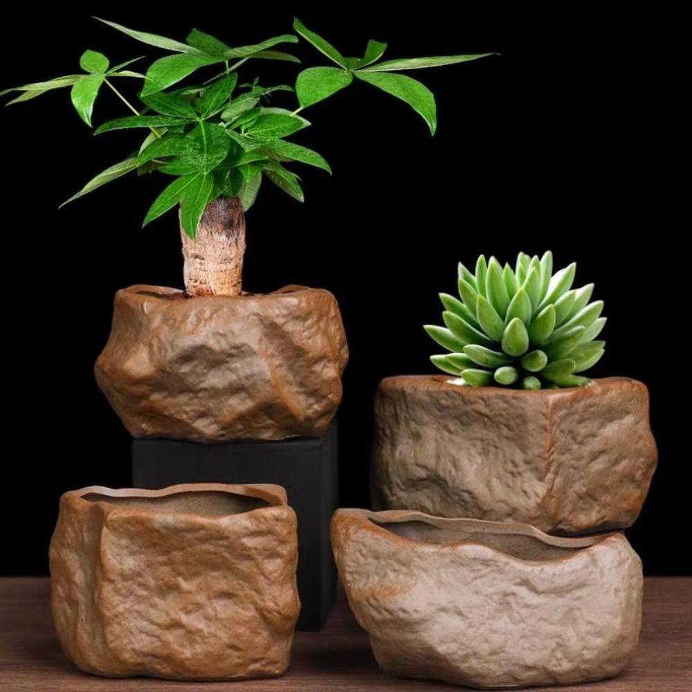 Stone Shape Succulent Plant Pots Wear Resistant Bonsai Potted Flowerpot  Home Decoration