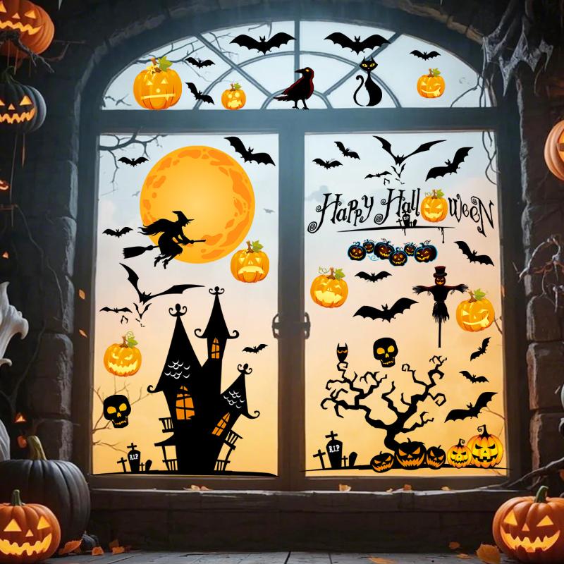 Halloween Window Sticker Pumpkin Bat Castle Pattern Wall Stickers Halloween Decals