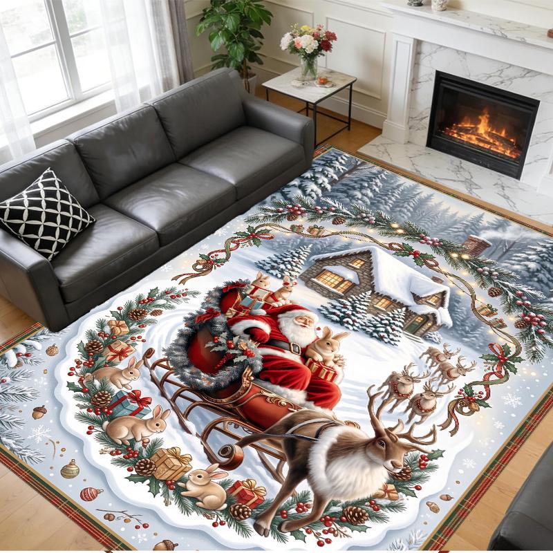 Christmas Printed Square Area Rug Soft Non Slip Floor Carpet For Bedroom Holiday Gift